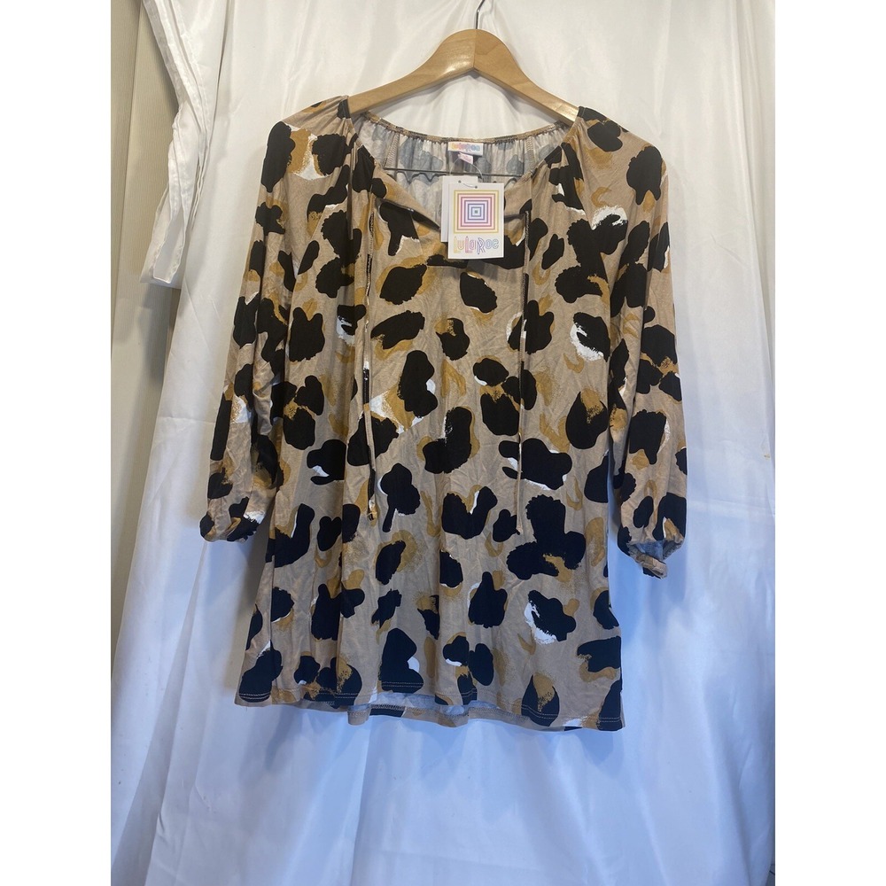 lularoe Debra size small Drawstring Neck Keyhole 3/4 Sleeve Beige and black